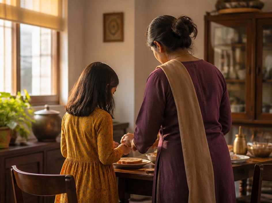 Family daily routine moment supporting independence